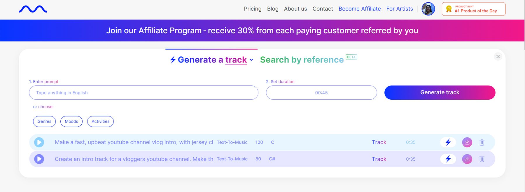 Mubert's simple and effective interface