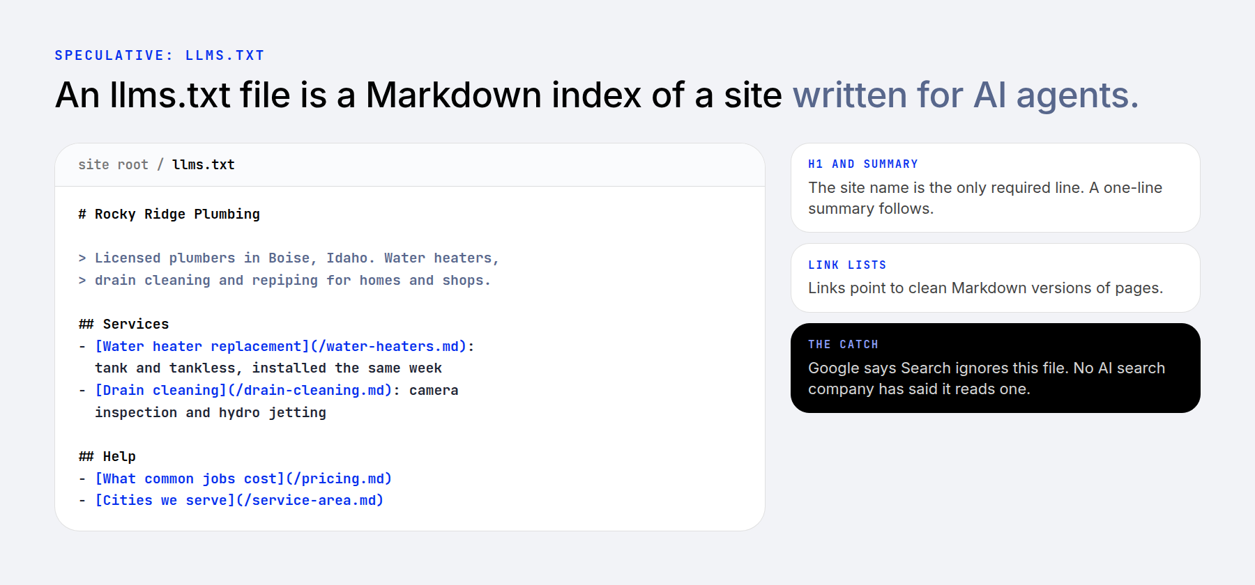 A sample llms.txt file for a local plumbing business