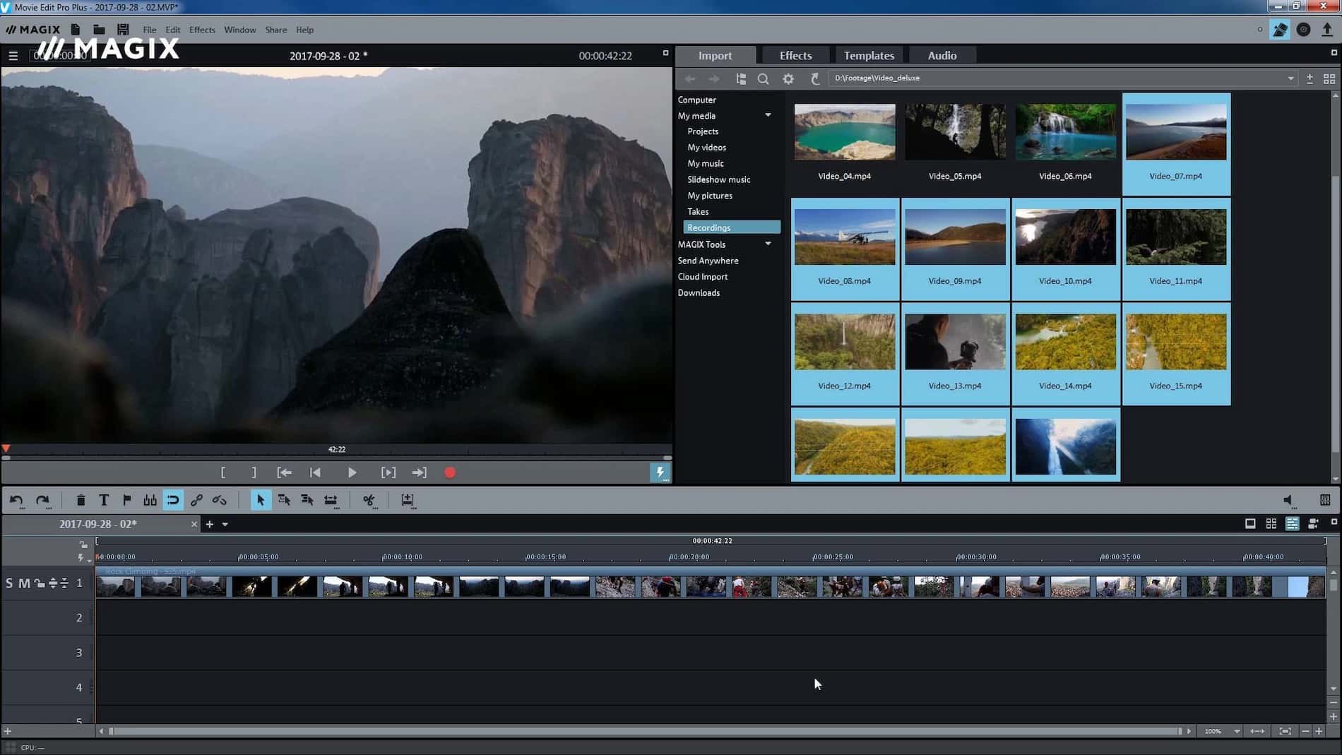 A screenshot of Magix Movie Studio's User Interface