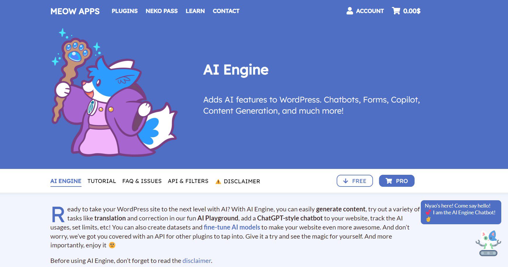 Best WordPress content writer - AI Engine hero section