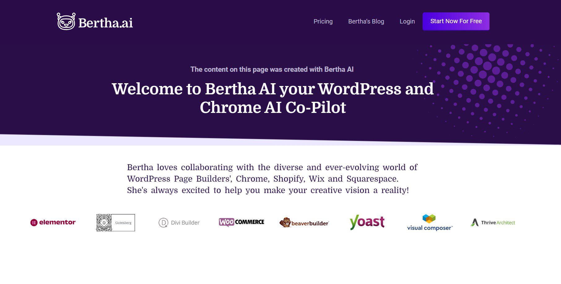 Best WordPress content writer-Bertha AI hero section