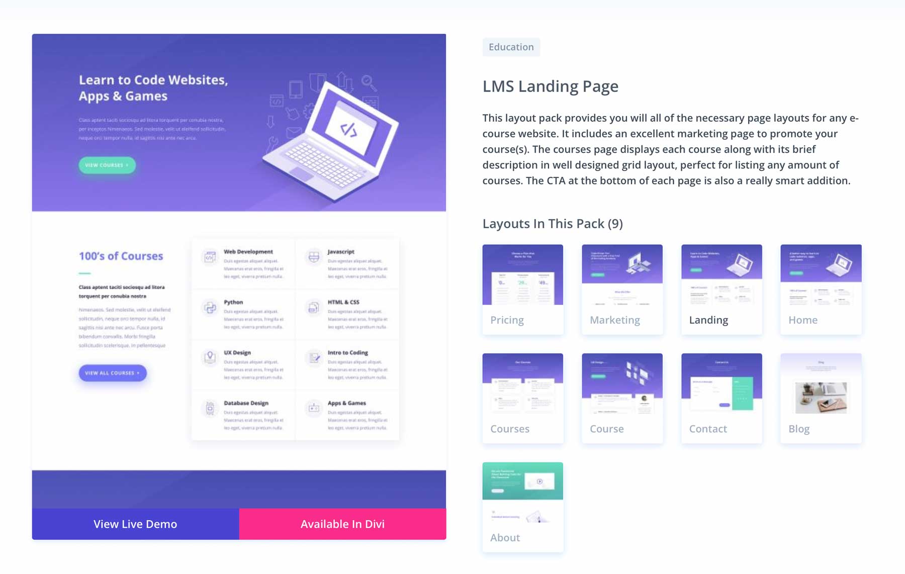 LMS layout pack for Divi