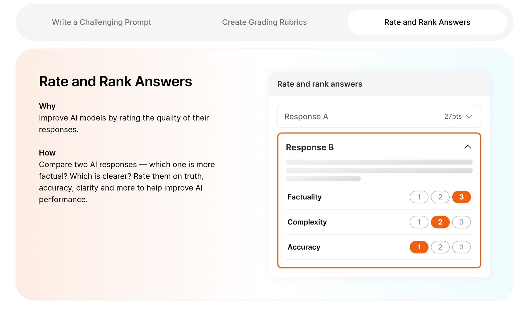 Outlier asks AI trainers to rate two model responses on factuality and accuracy