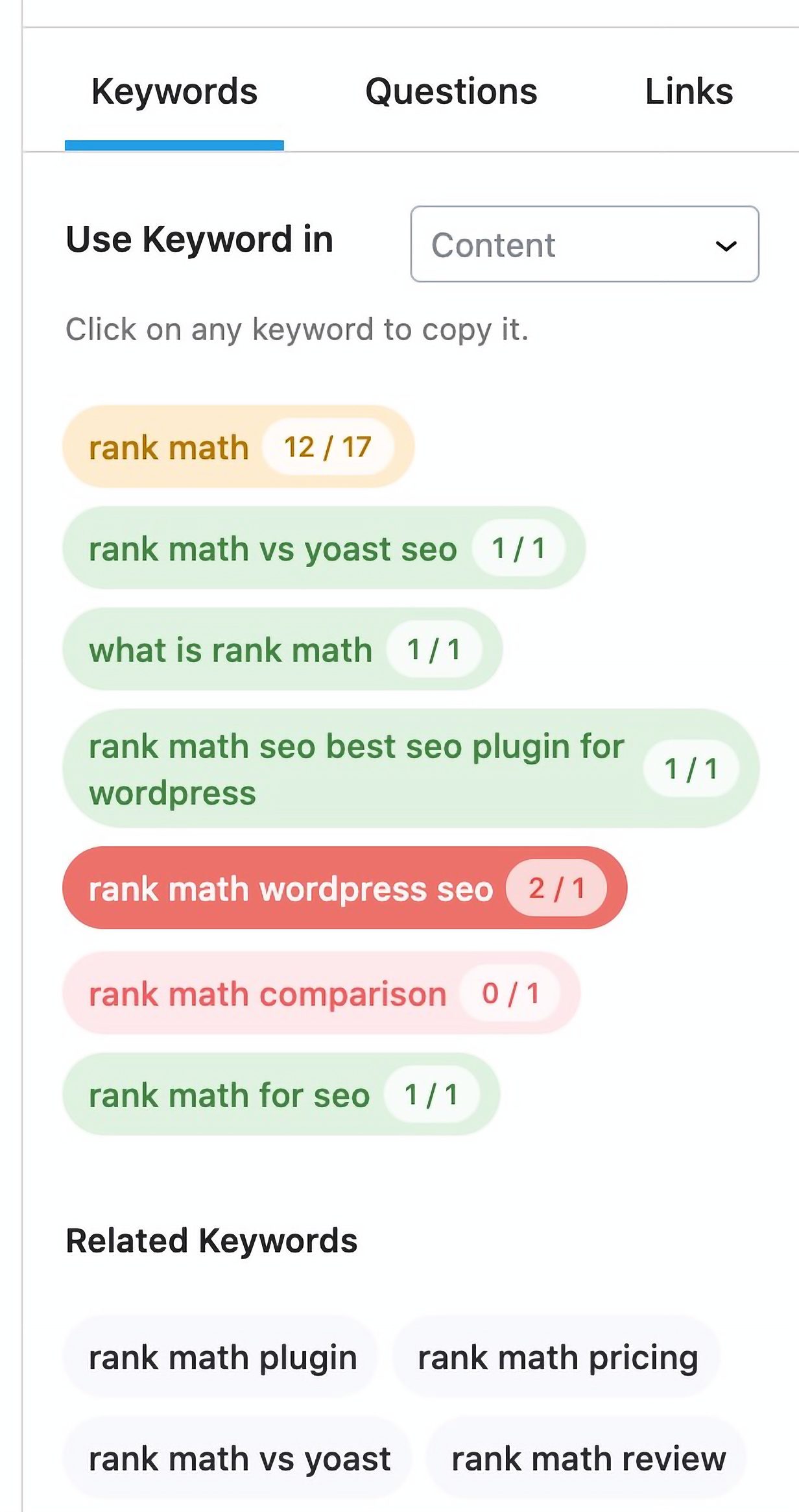 Rank Math - Semantic Keywords via WP AI