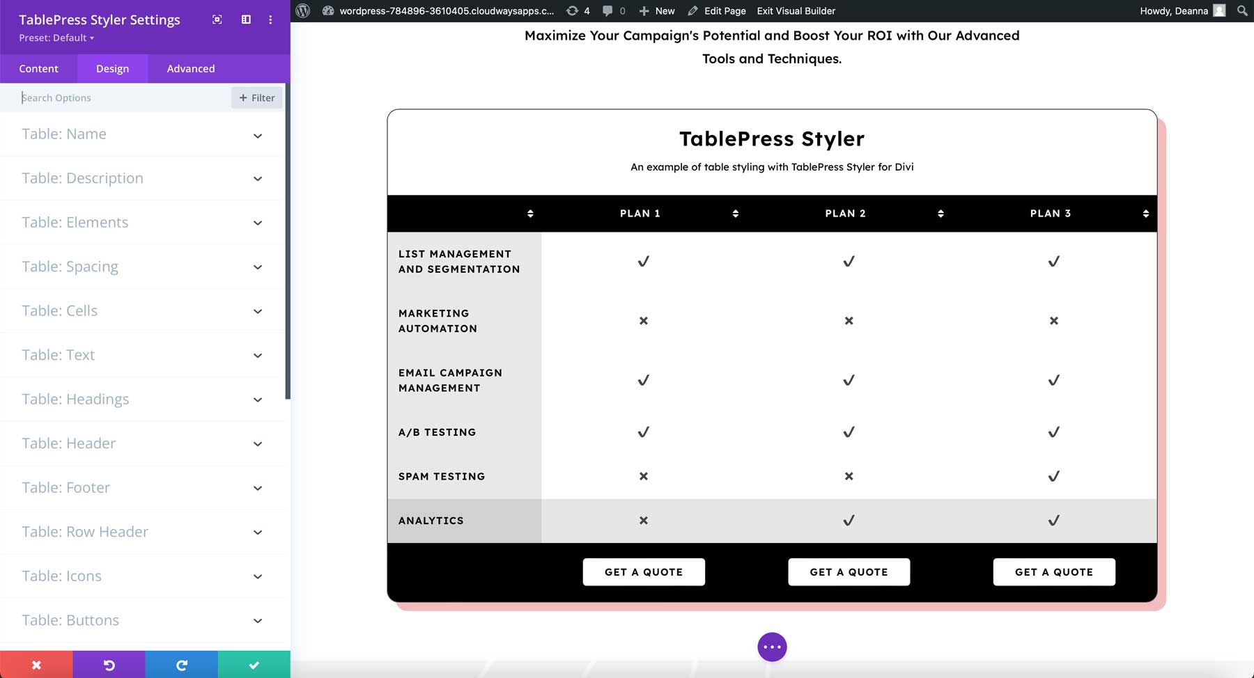 TablePress Styler Design Settings