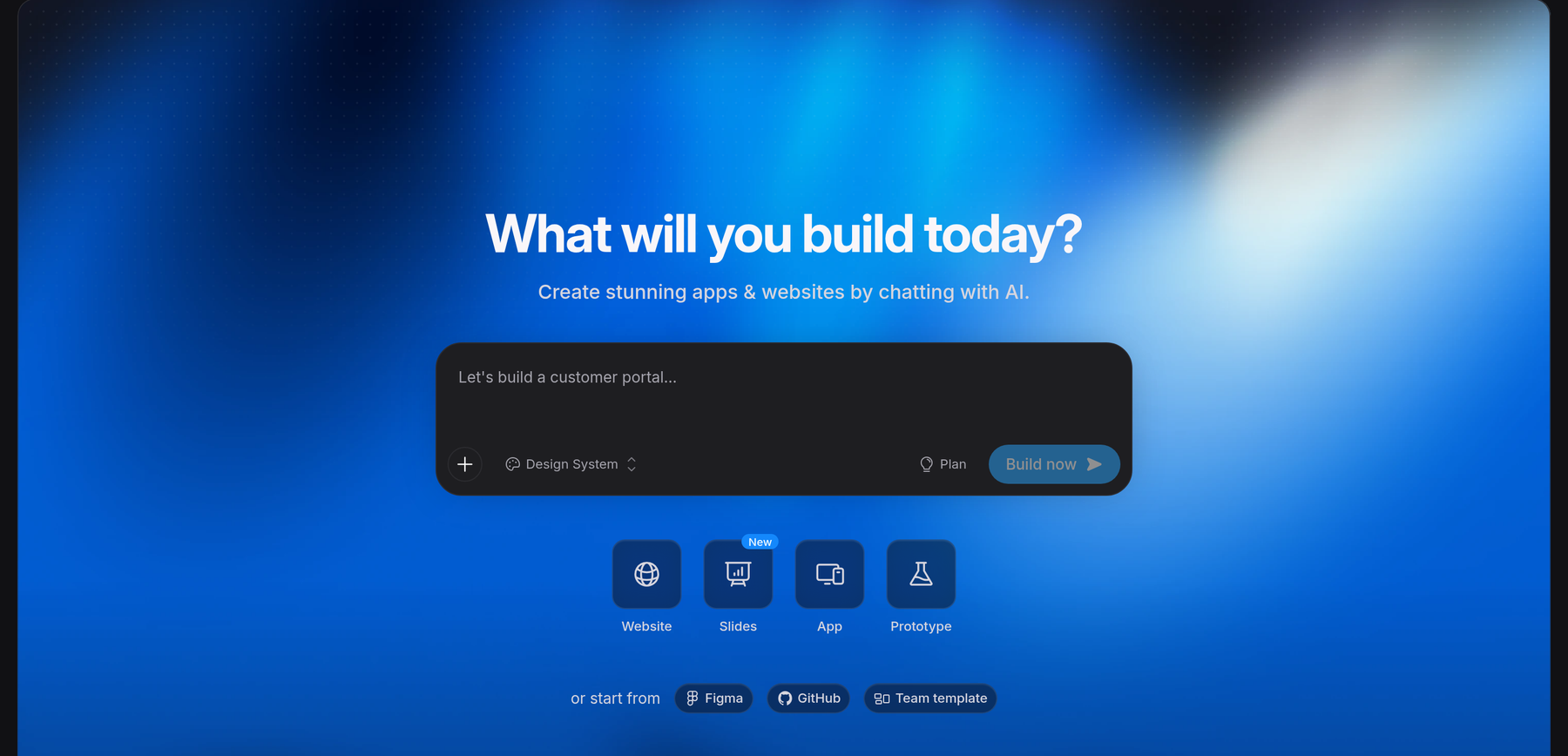 The Bolt prompt box for building a website or app by chatting with AI