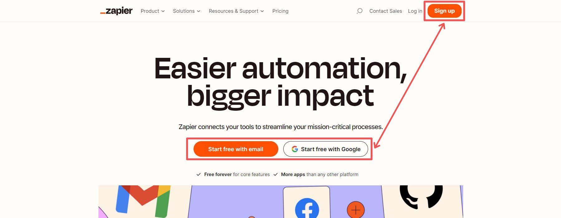 Zapier One CTA Example Landing Page