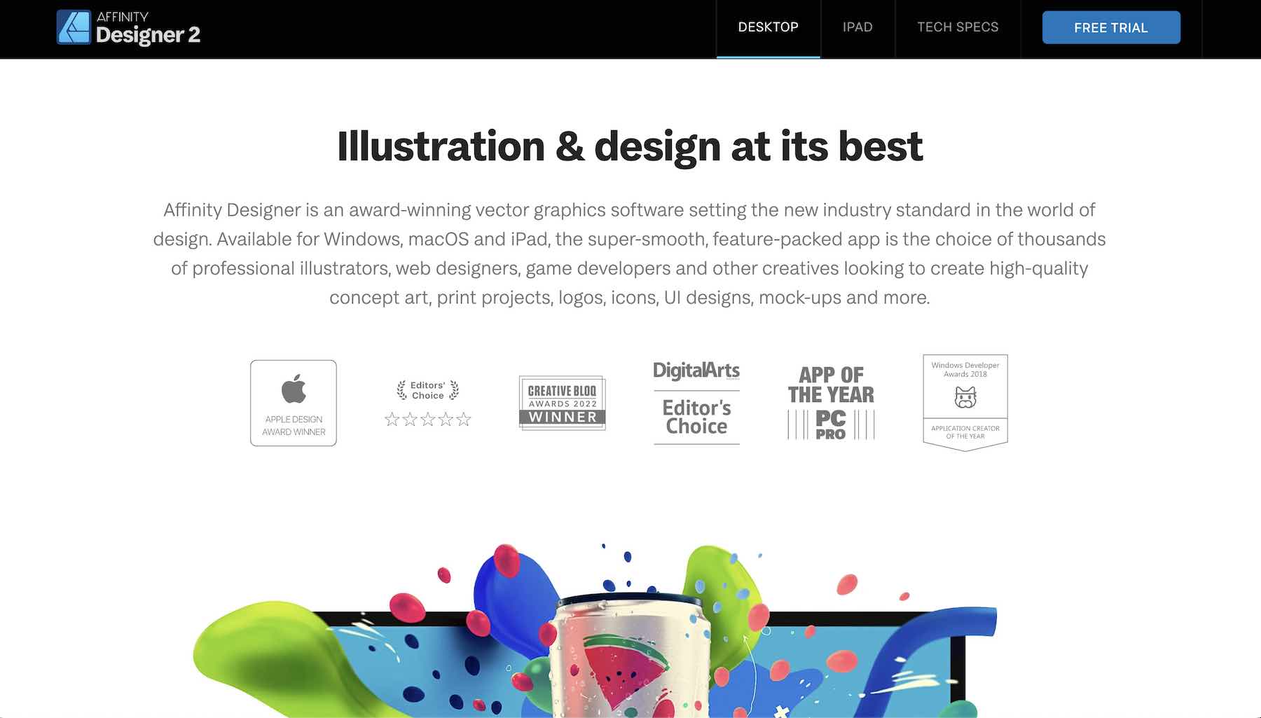 Affinity Designer home page screenshot