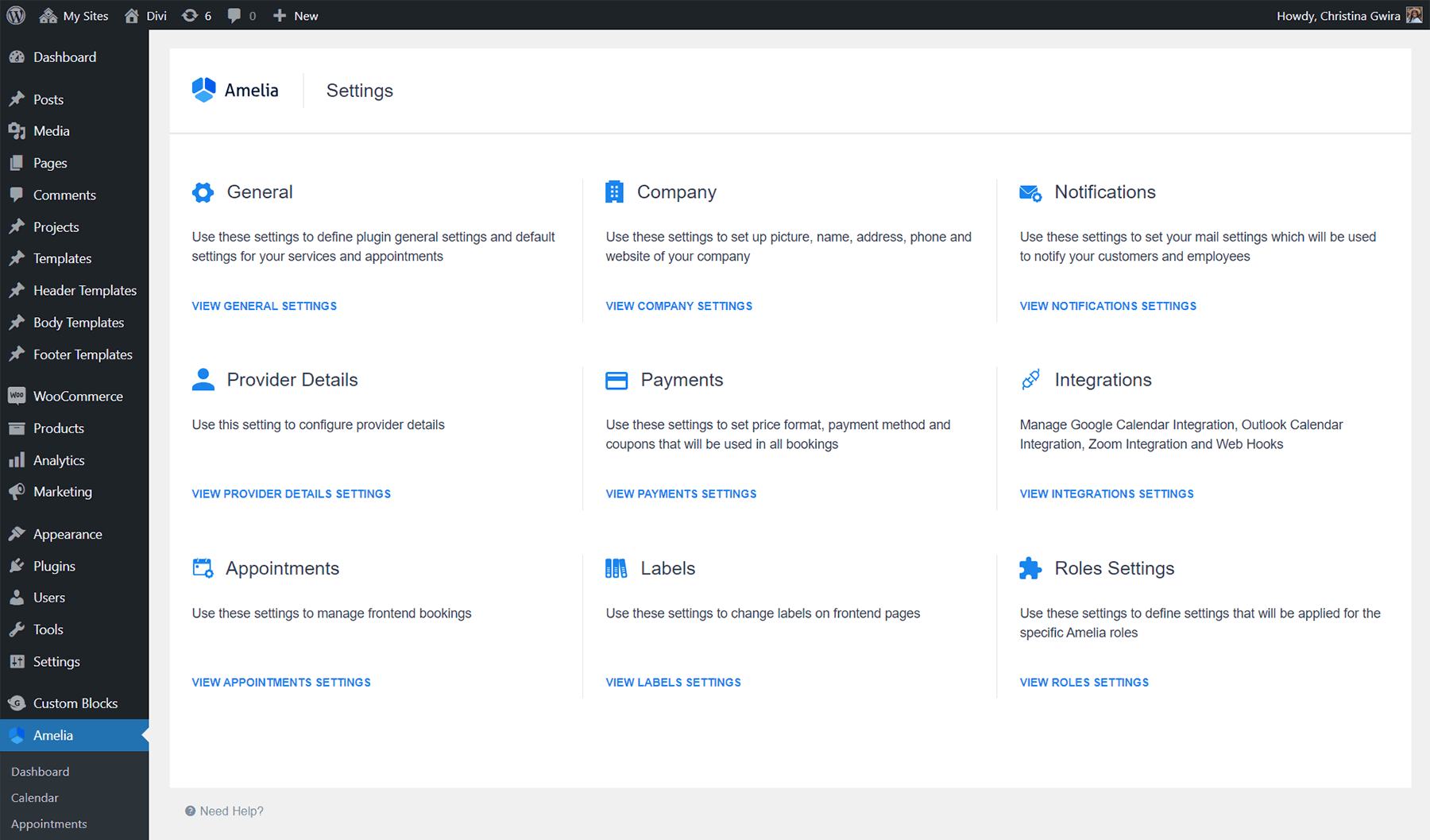 Amelia's settings