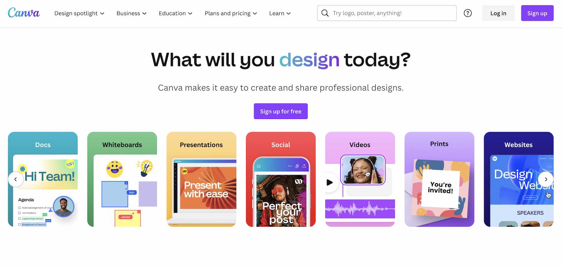Canva home page