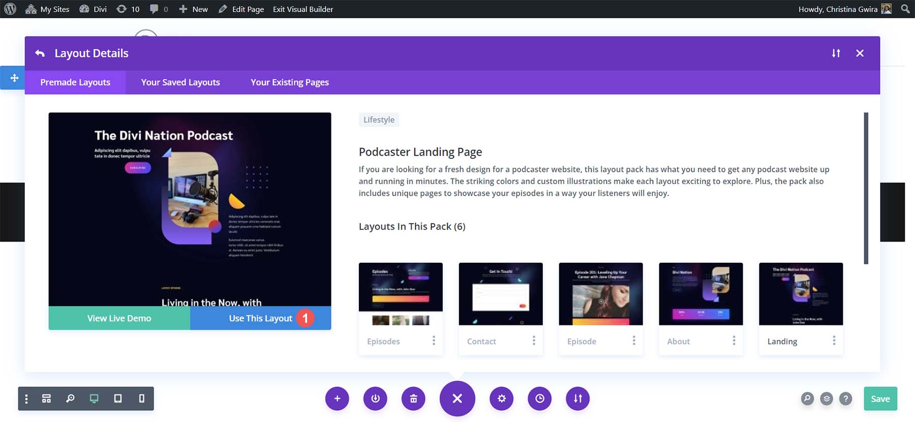 Click Use this Layout to install the landing page layout