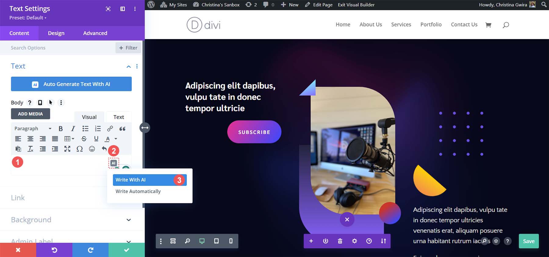 Begin creating a new title for your landing page with Divi AI