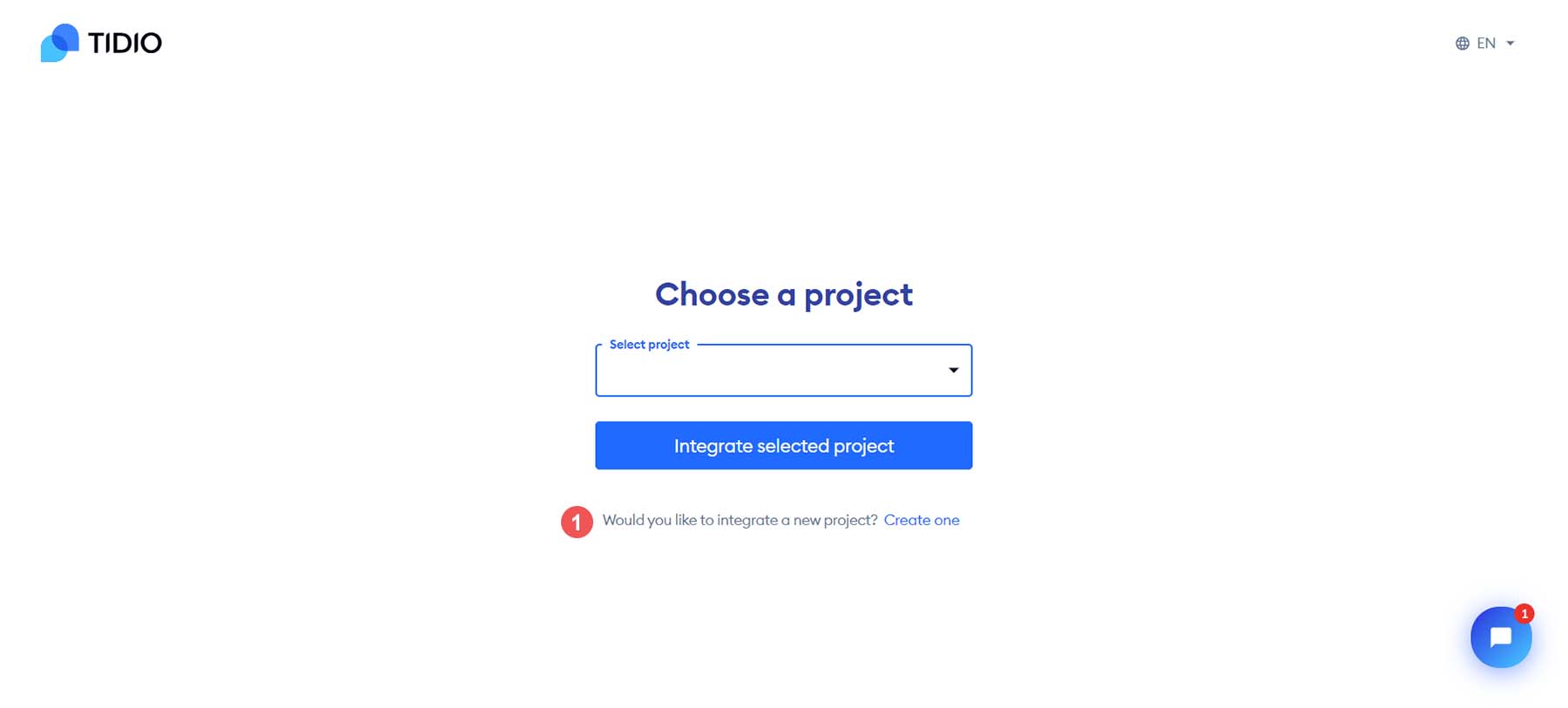 Create new Tidio project