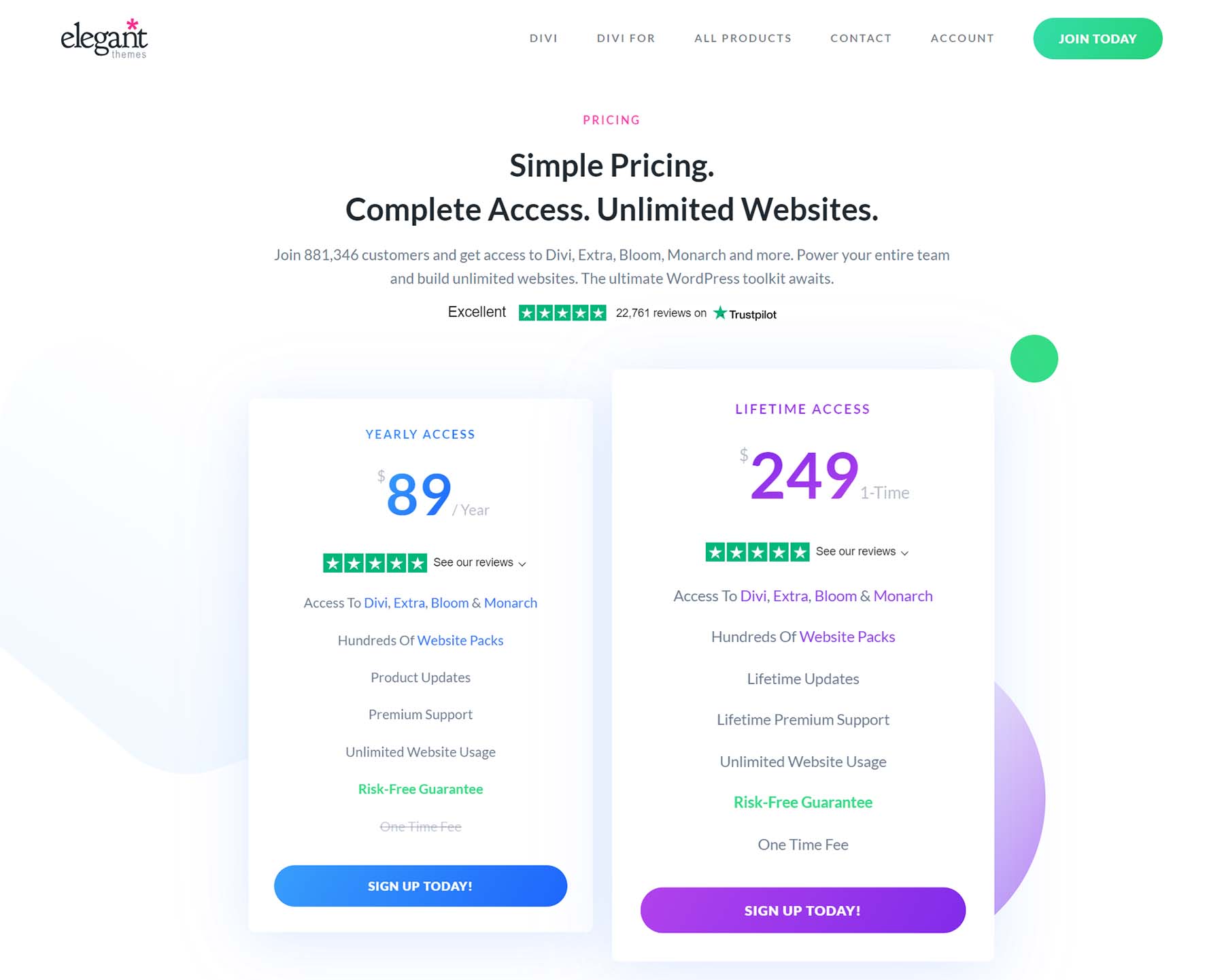 Elegant Themes Pricing Page