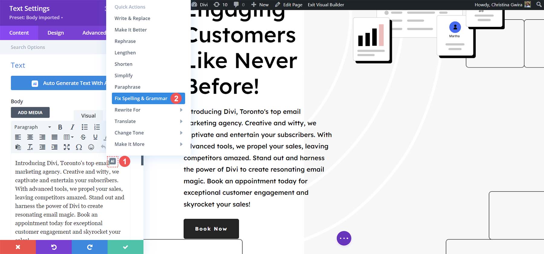 Fix spelling and grammar with Divi AI