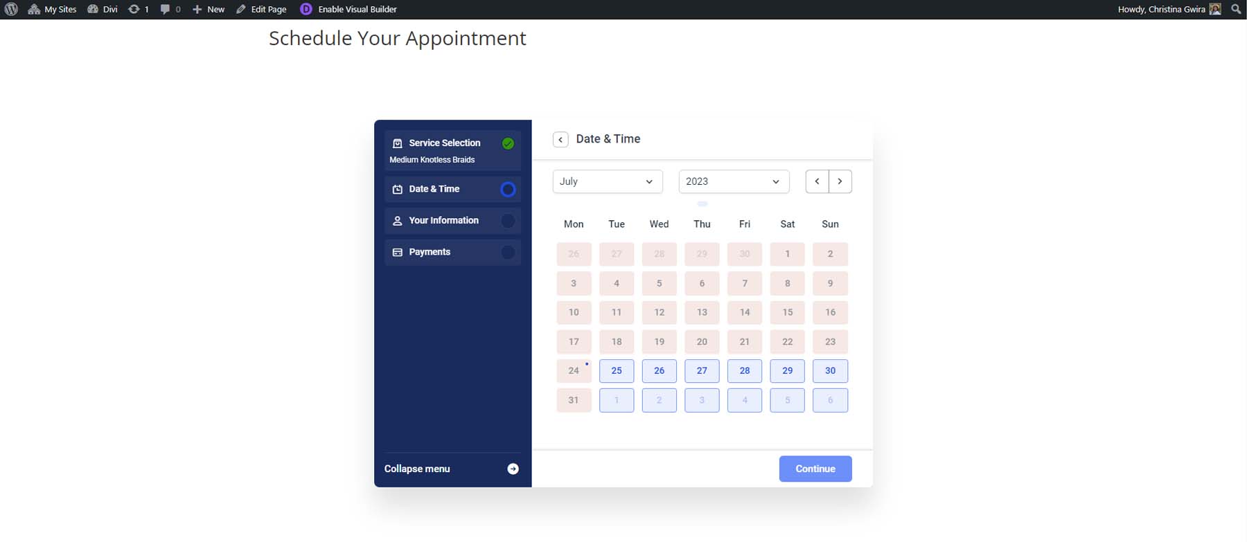 Testing your booking form - choose your date