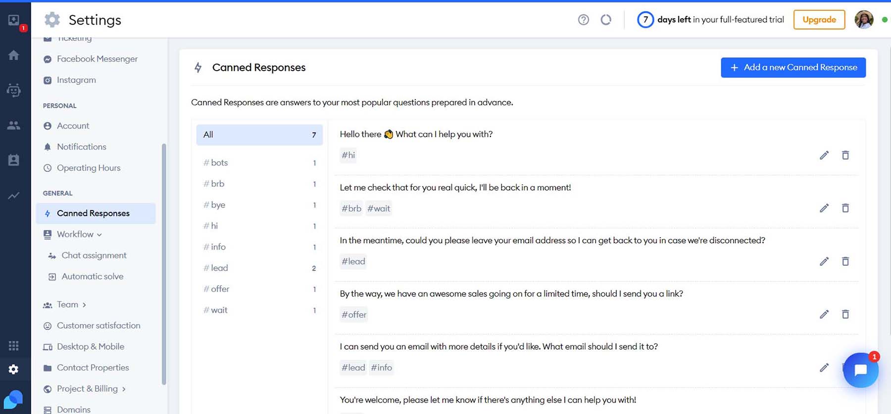 Set custom responses for your agents in Tidio