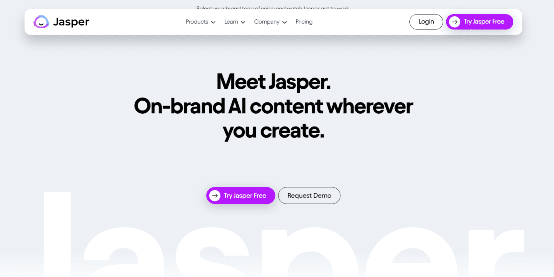 A screenshot of Jasper AI's home page