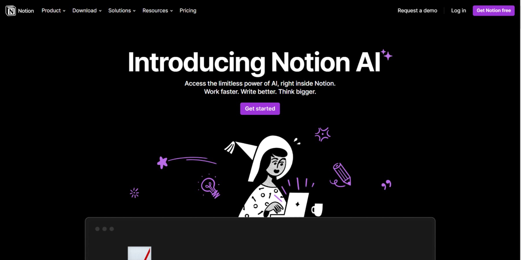 A screenshot of Notion AI's Homepage