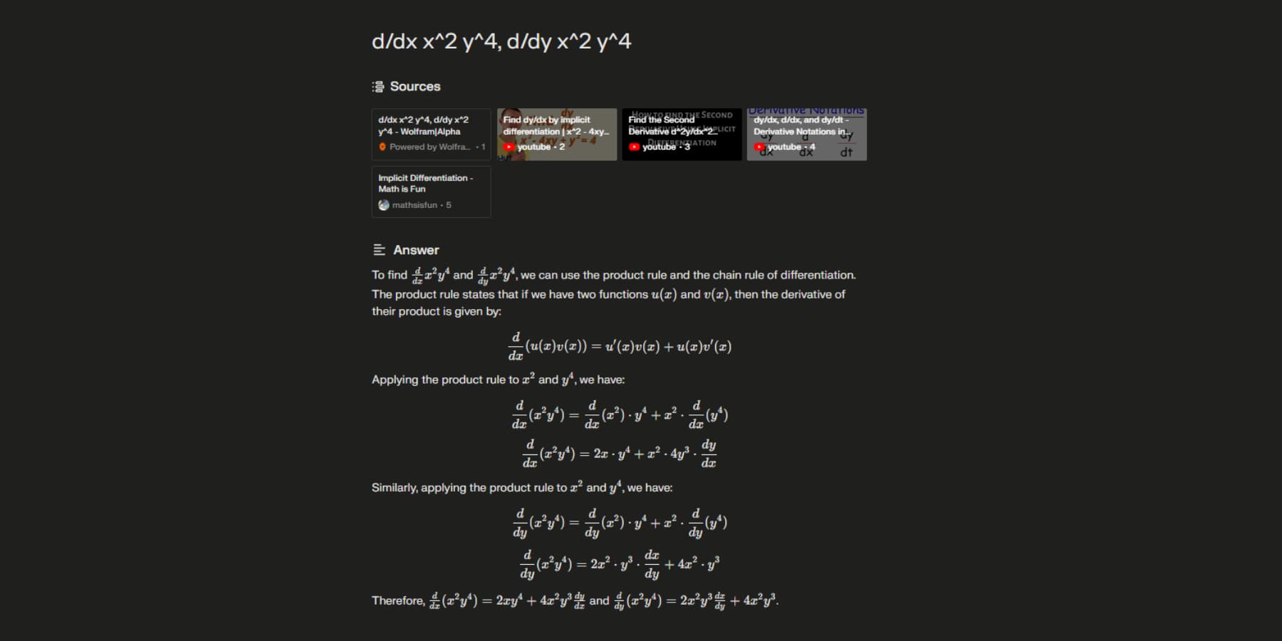 A screenshot of Perplexity AI solving a complex mathematic problem