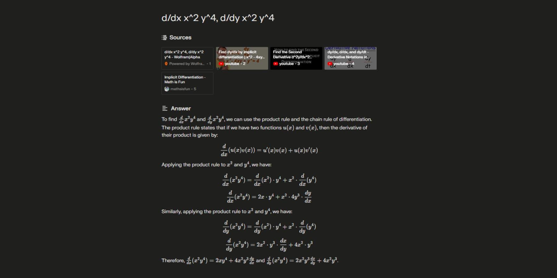 A screenshot of Perplexity AI solving a complex mathematic problem