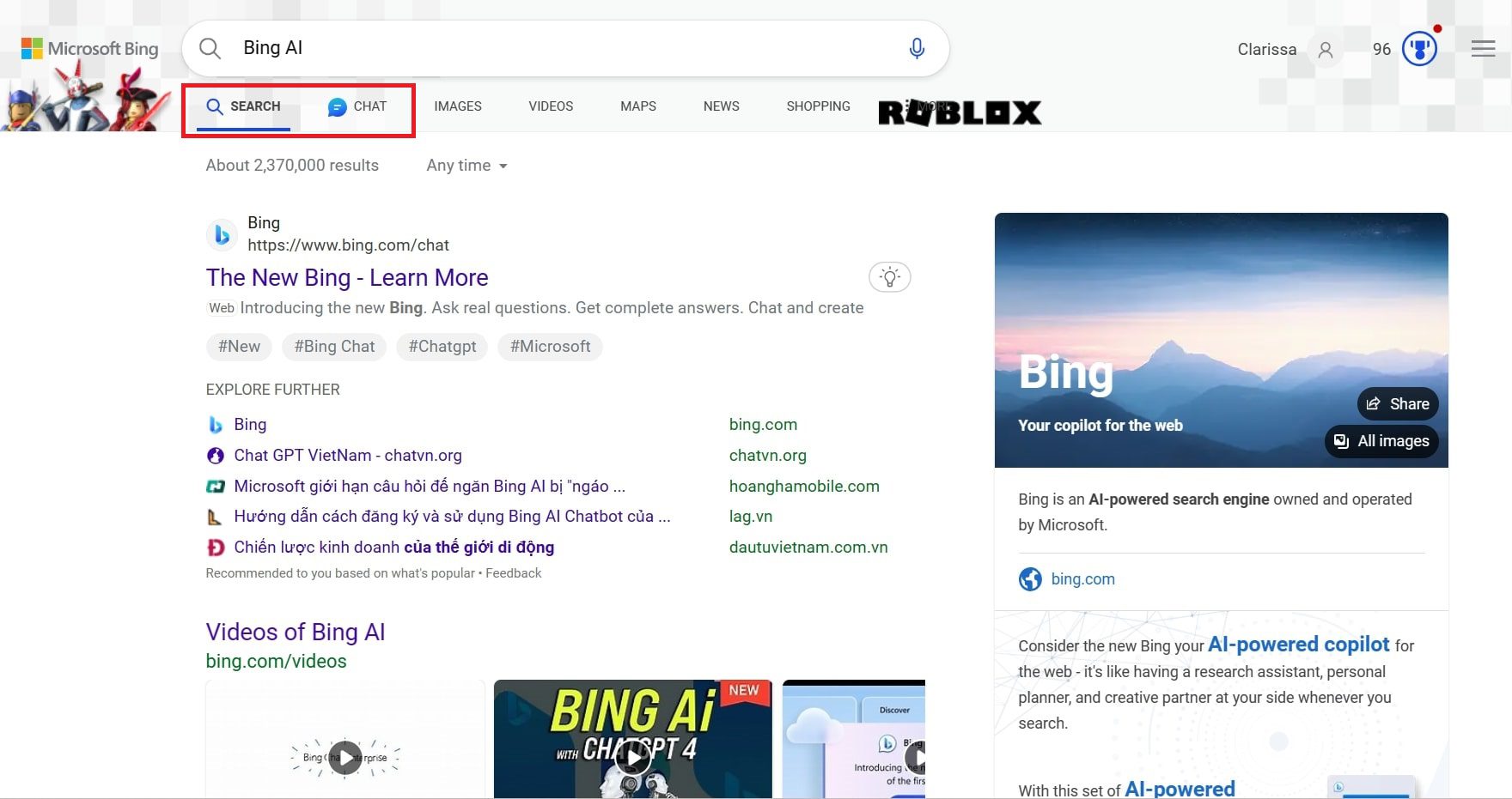 Bing integrated to Edge