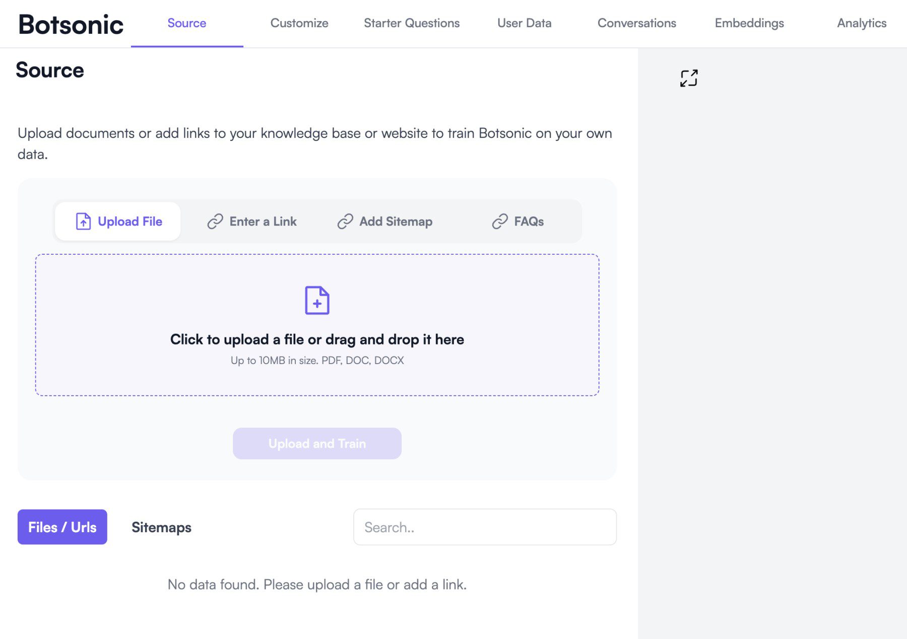 Botsonic Training Data Source