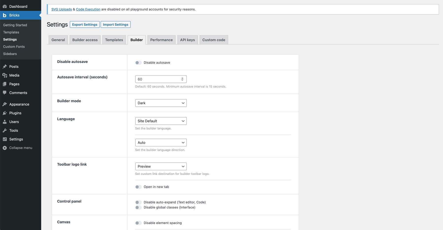 7 WordPress Website Builders ที่ได้รับความนิยมมากที่สุด 21 Bricks builder settings