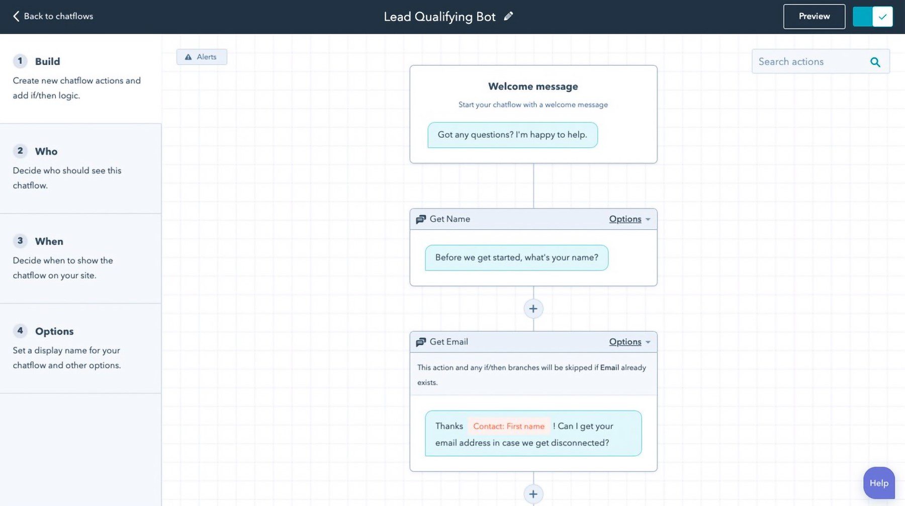 Hubspot Chatbot Conversation Flows