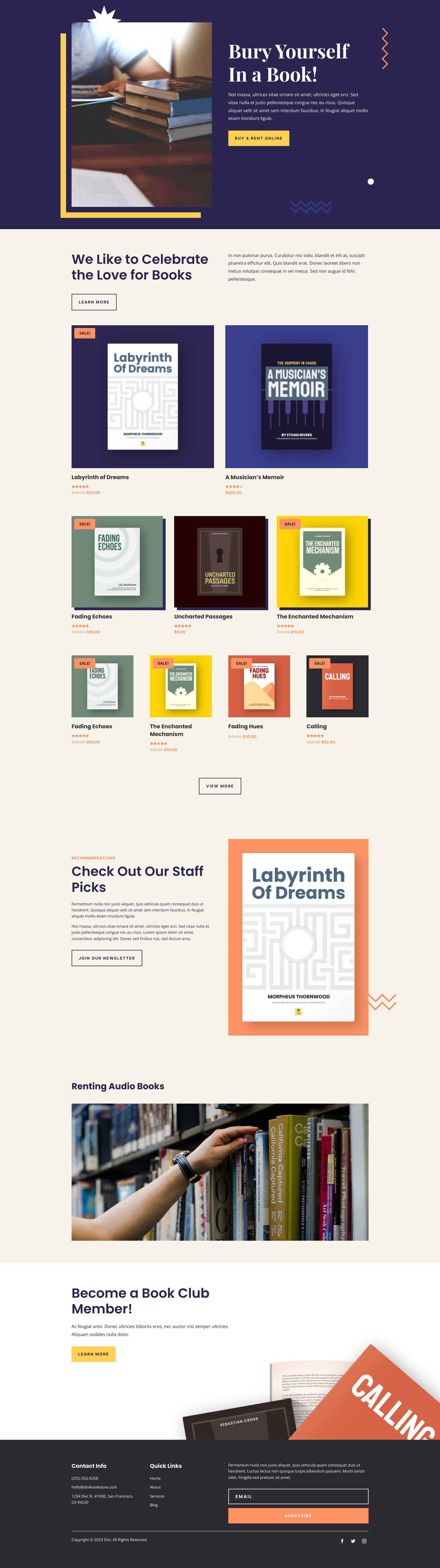 Book Store Layout Pack for Divi