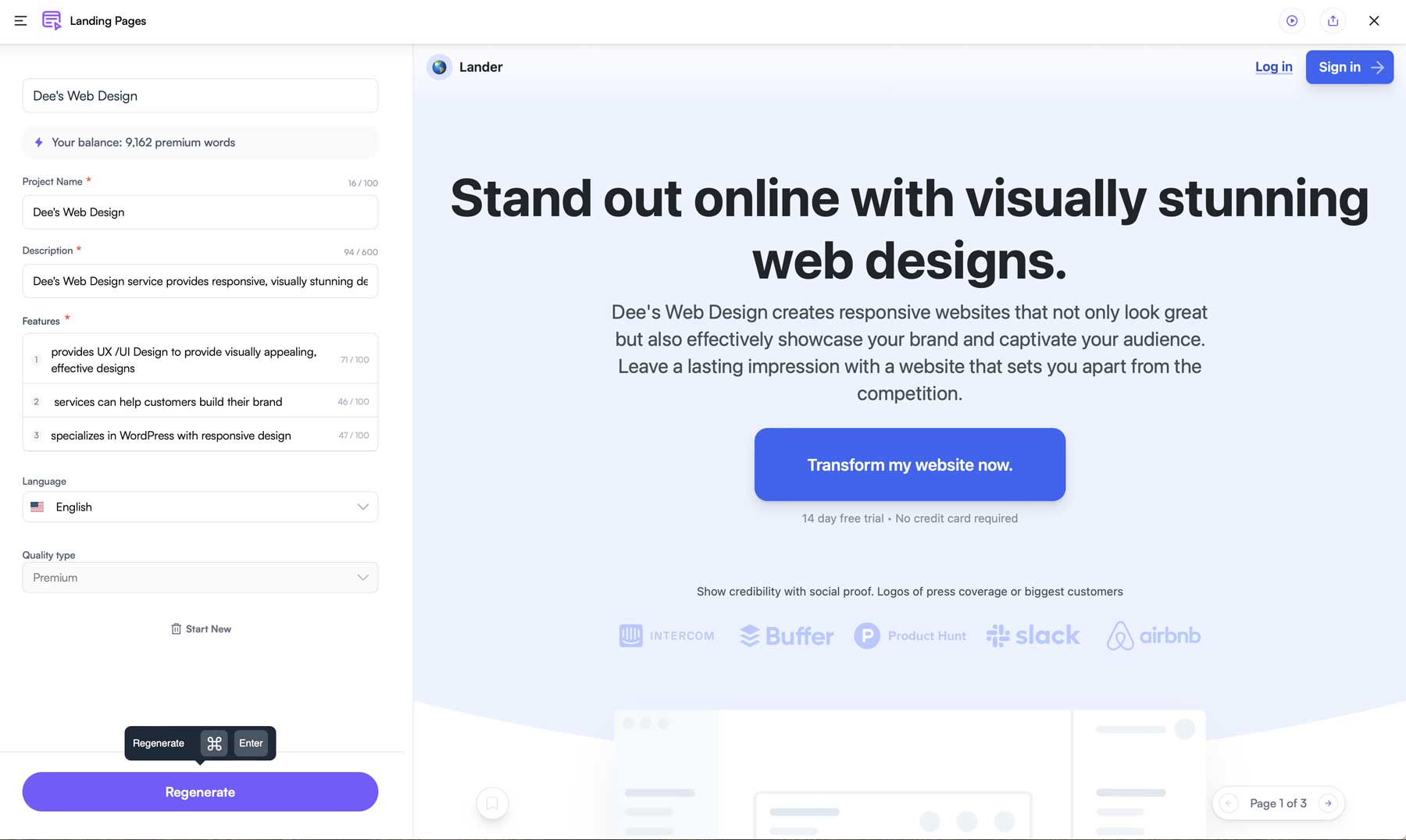 Writesonic landing page generator