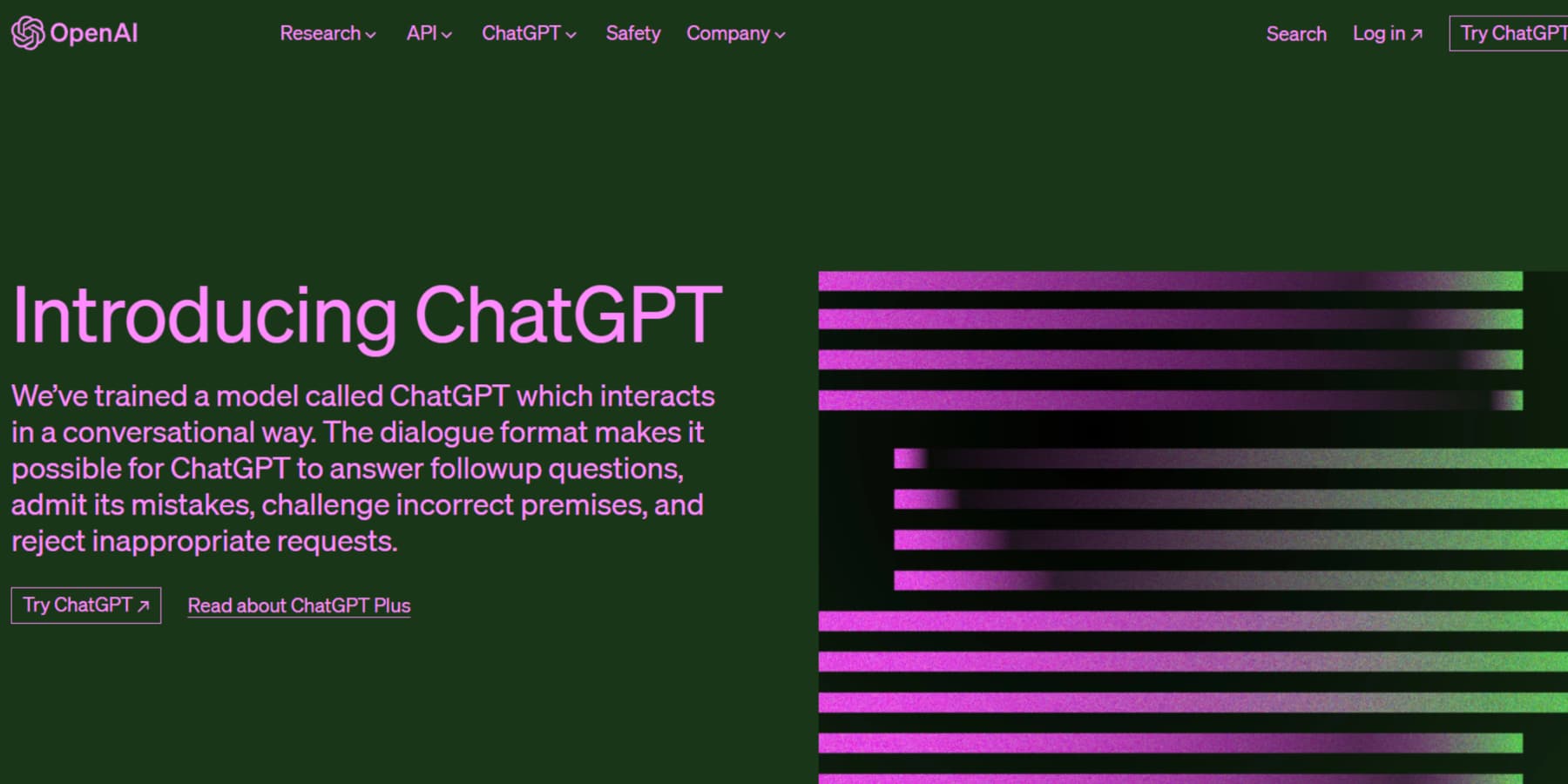 A screenshot of ChatGPT's homepage