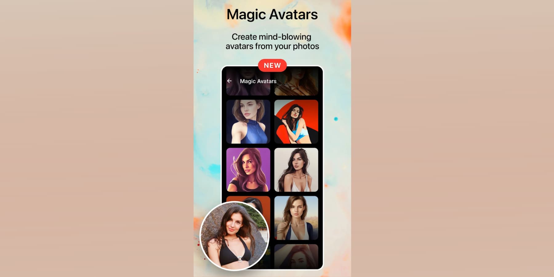 A screenshot of Lensa AI's Magic Avatars feature from Google Play Store