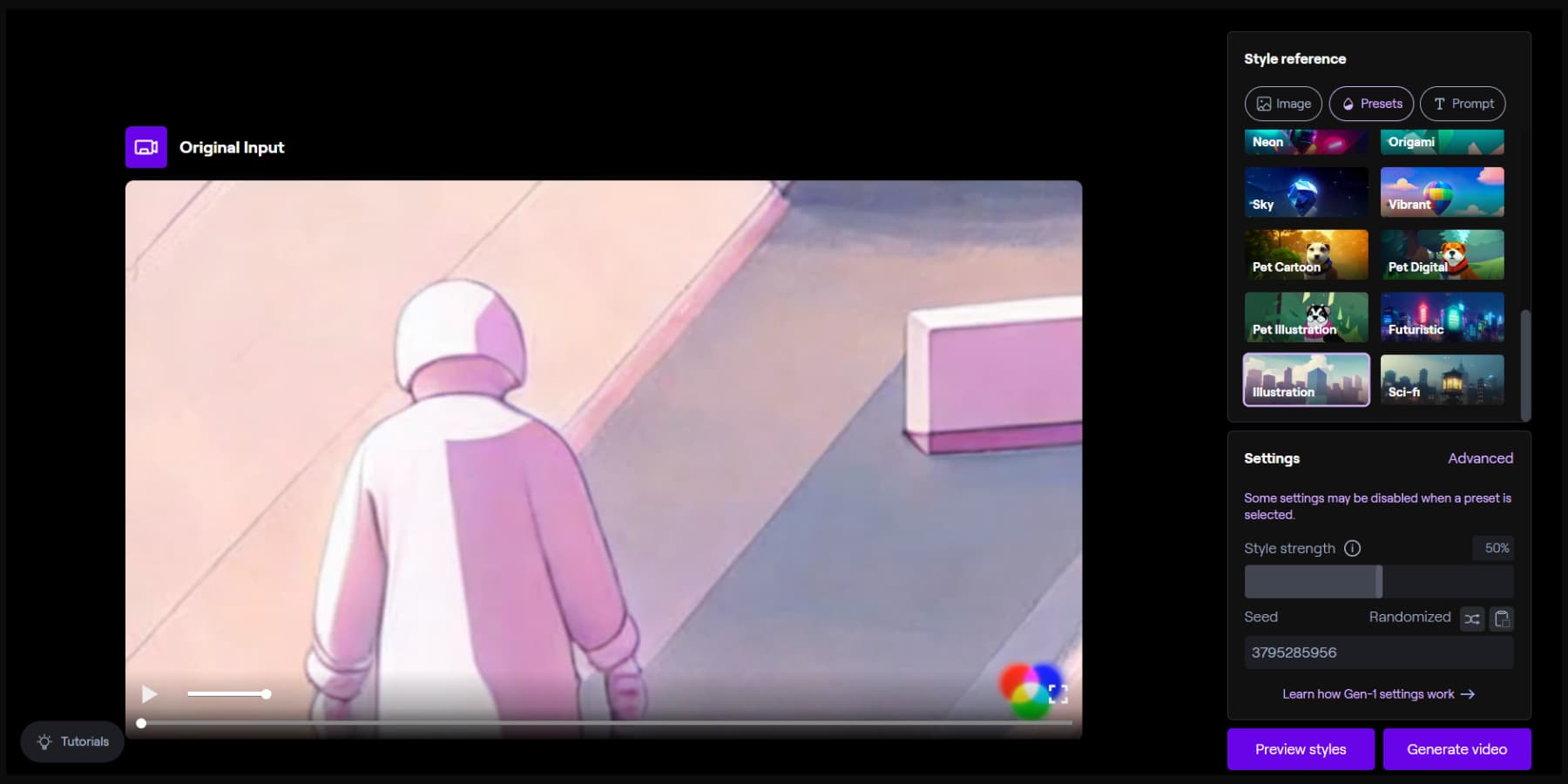 A screenshot of Runway AI's video to video tool