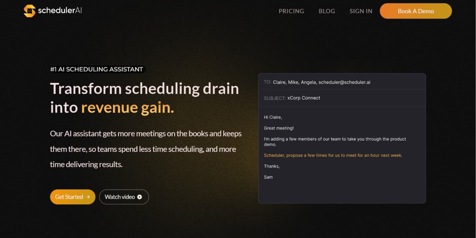 A screenshot of Scheduler AI's Homepage