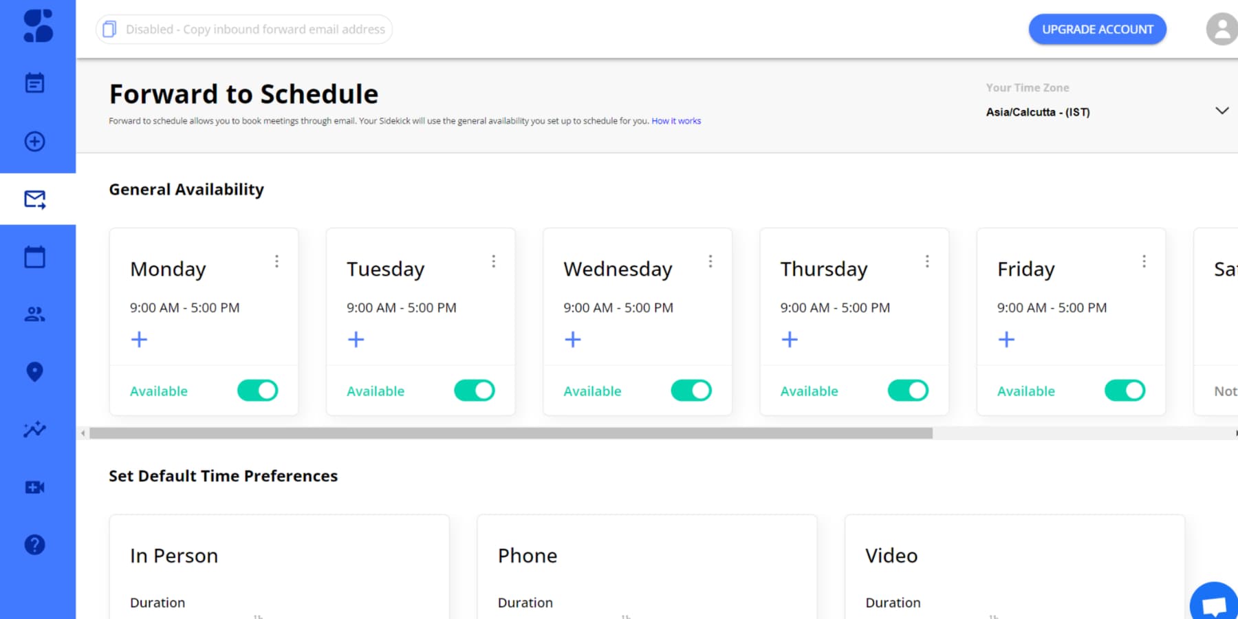 A screenshot of Sidekick AI's forward to schedule feature from its dashboard