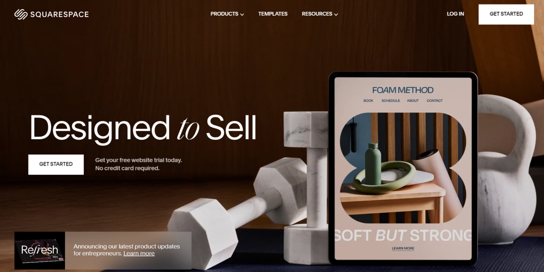 A screenshot of Squarespace's Homepage