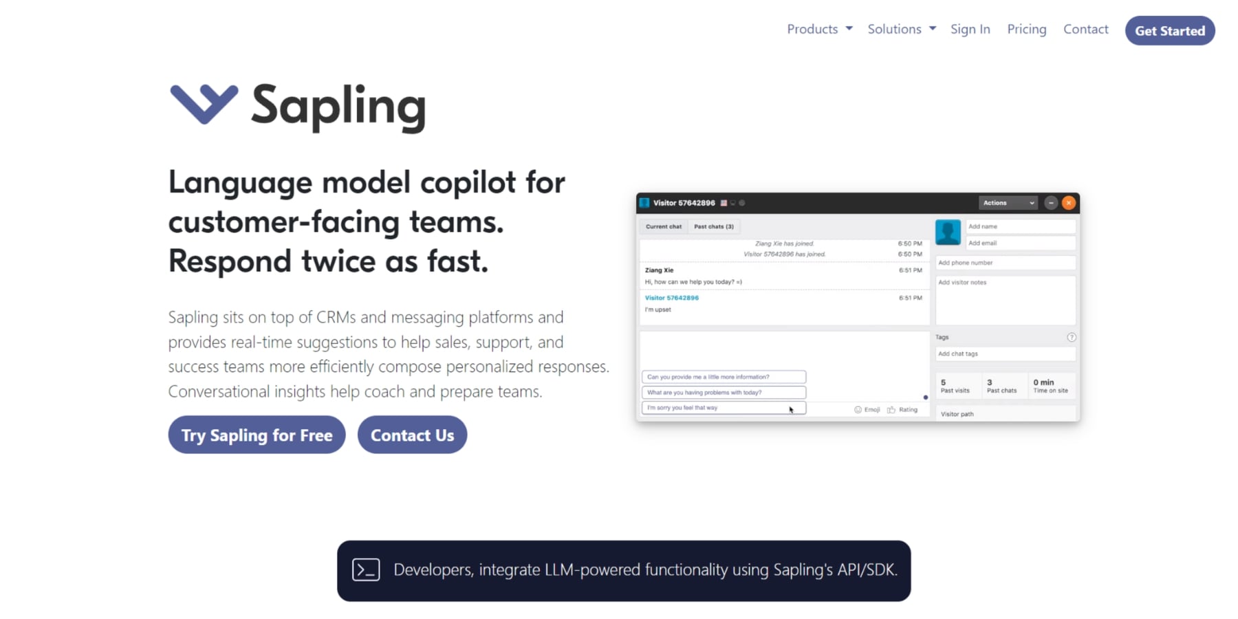 A screenshot of the Sapling AI's homepage