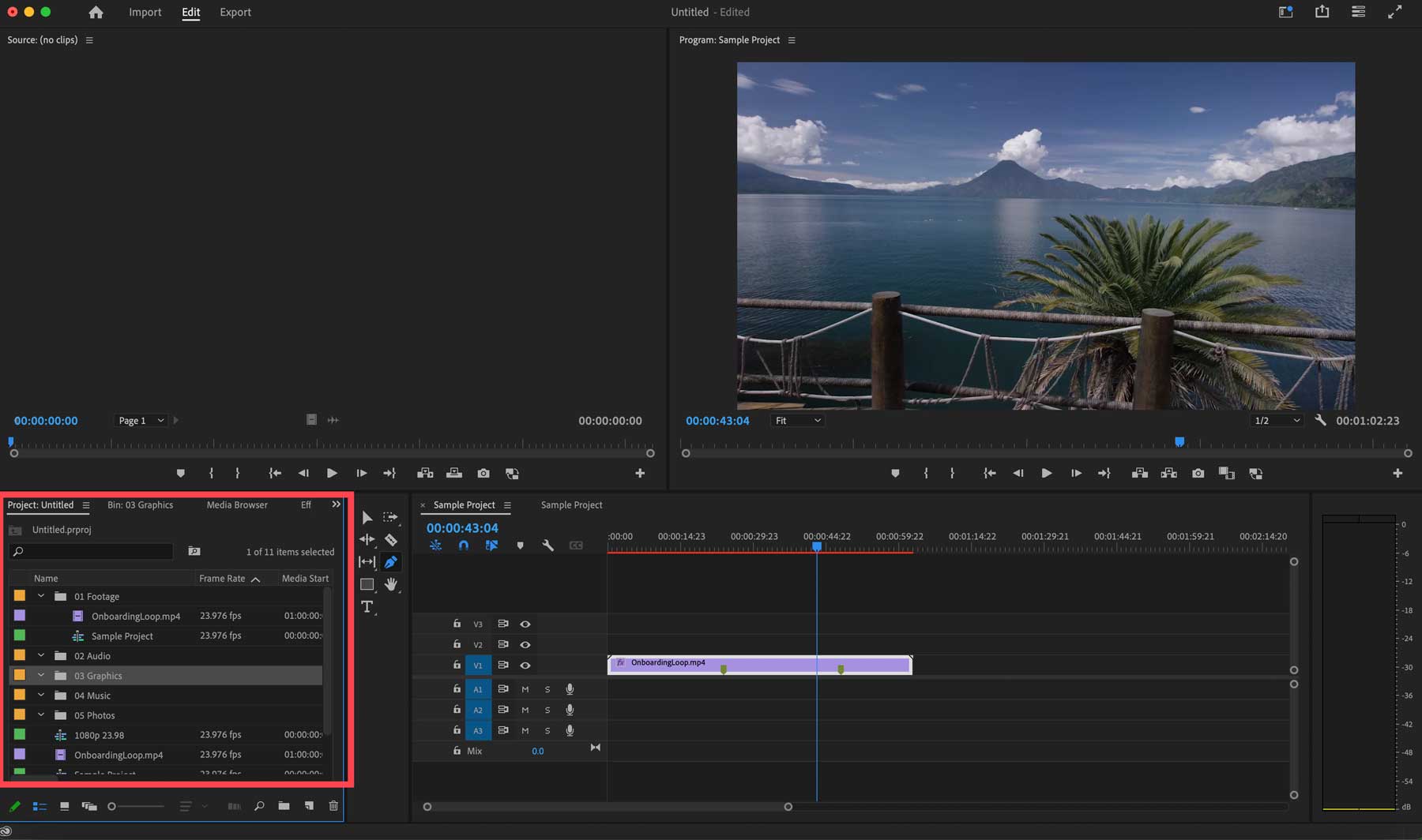 Adobe Premiere Pro project window