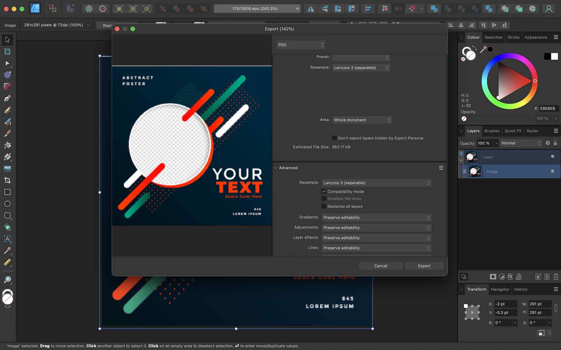 Affinity Designer Pro EPS to PSD Export