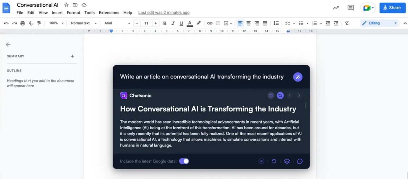 Chatsonic Chrome Extension Enrighing Google Docs