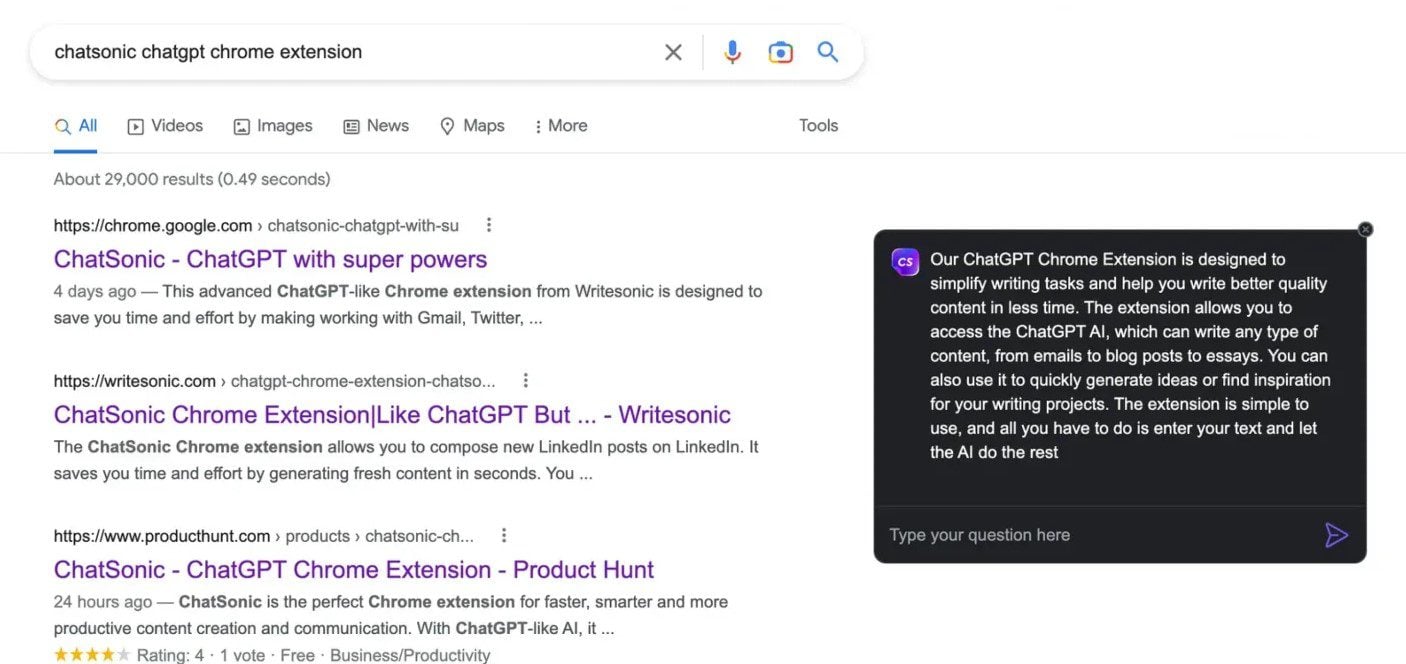 Chatsonic Chrome Extension - Generative AI in Search