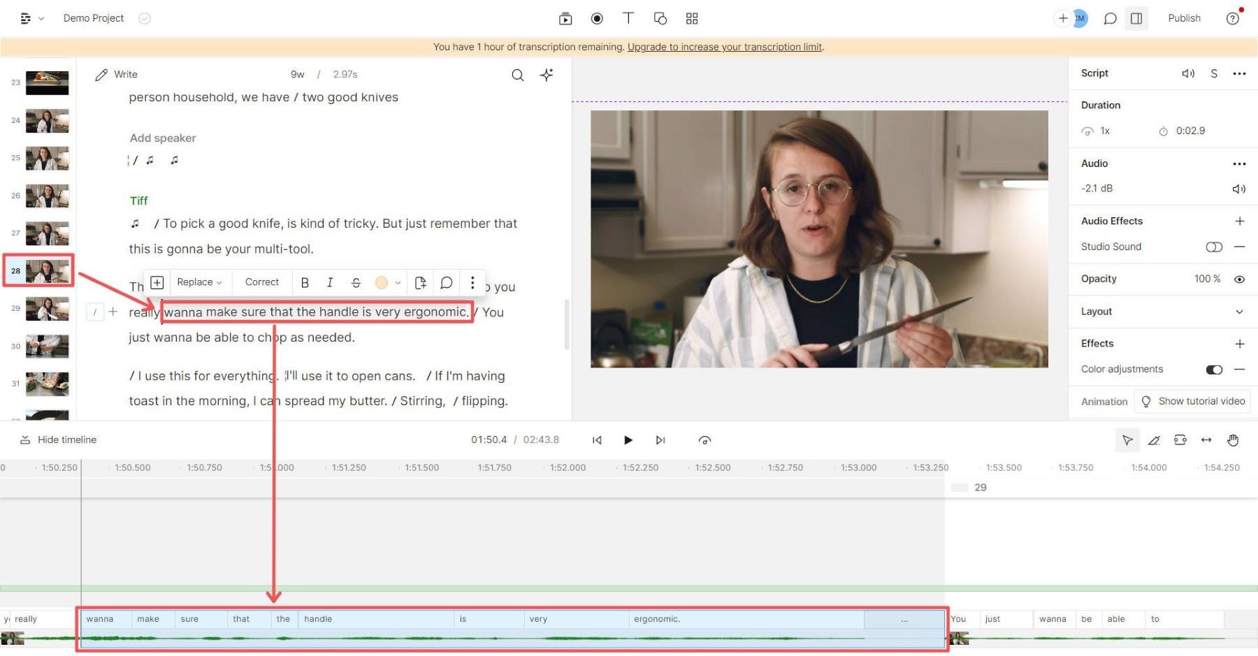 Descript Editor Interface - Document vs Timeline