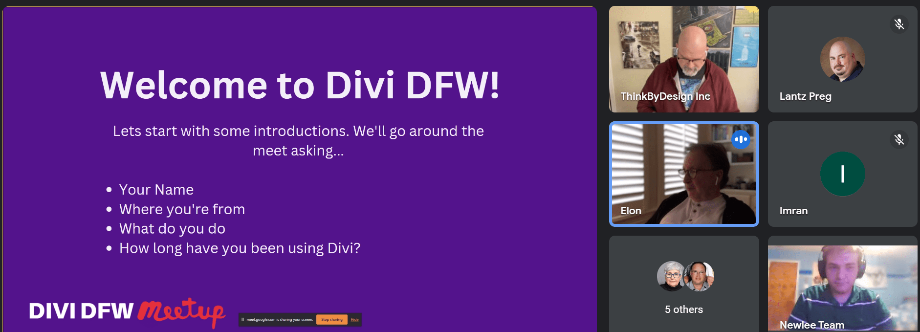 screenshot of attendees at Divi Dallas/Fort Worth virtual meetup