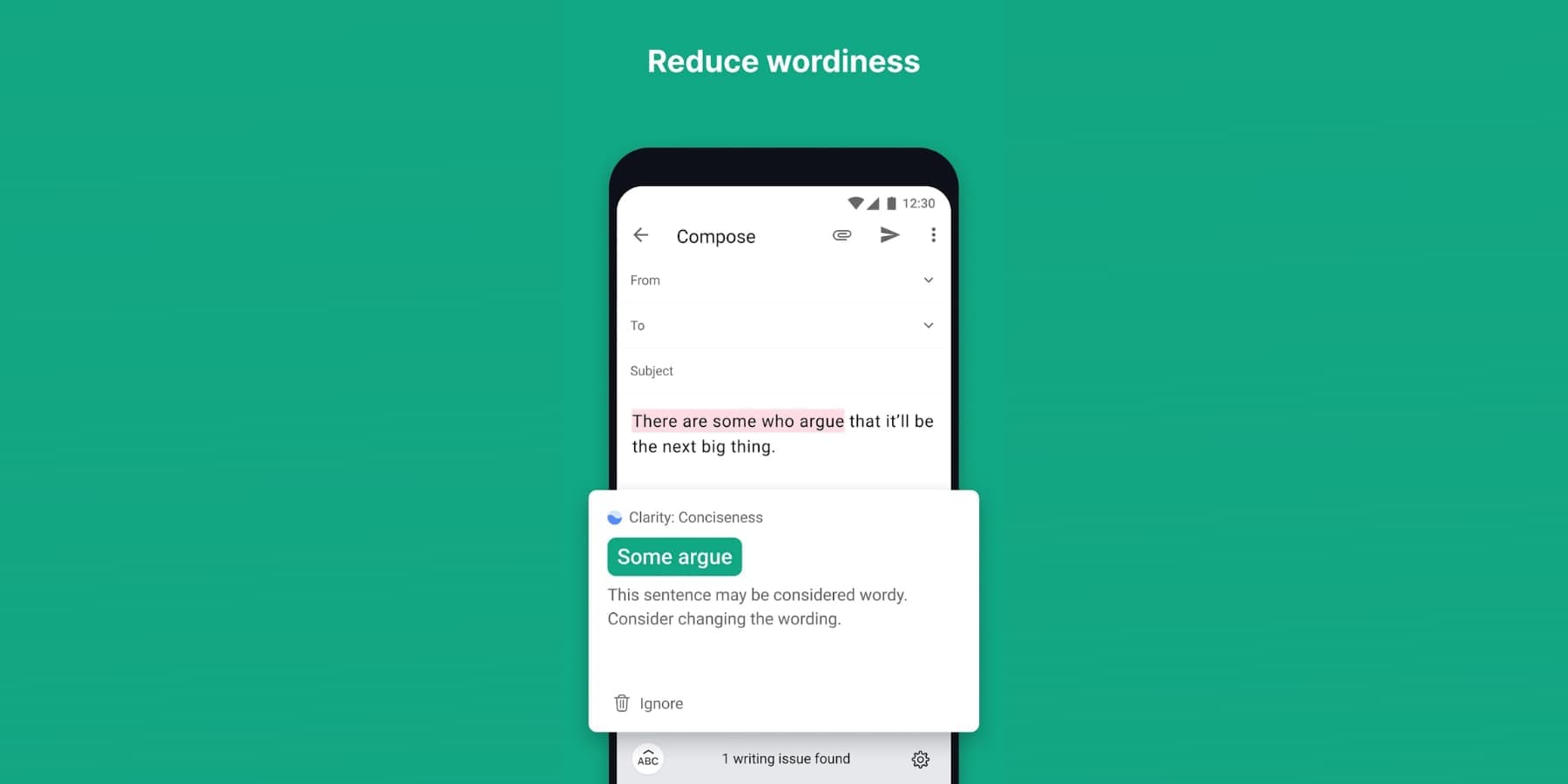 A screenshot of Grammarly's feature from Google Play Store