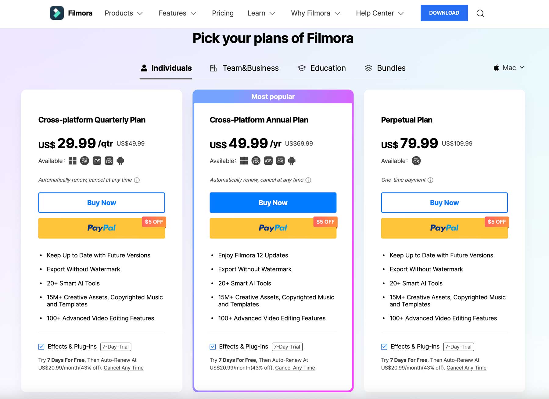 Wondershare Filmora pricing