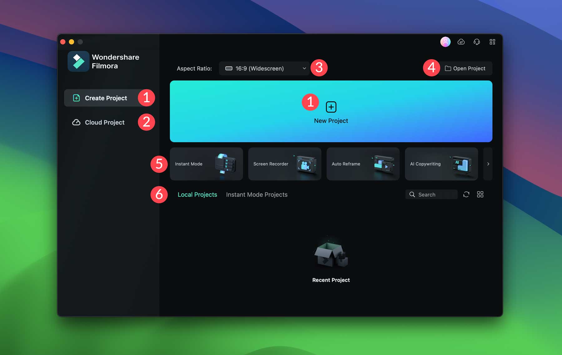 Wondershare Filmora Dashboard