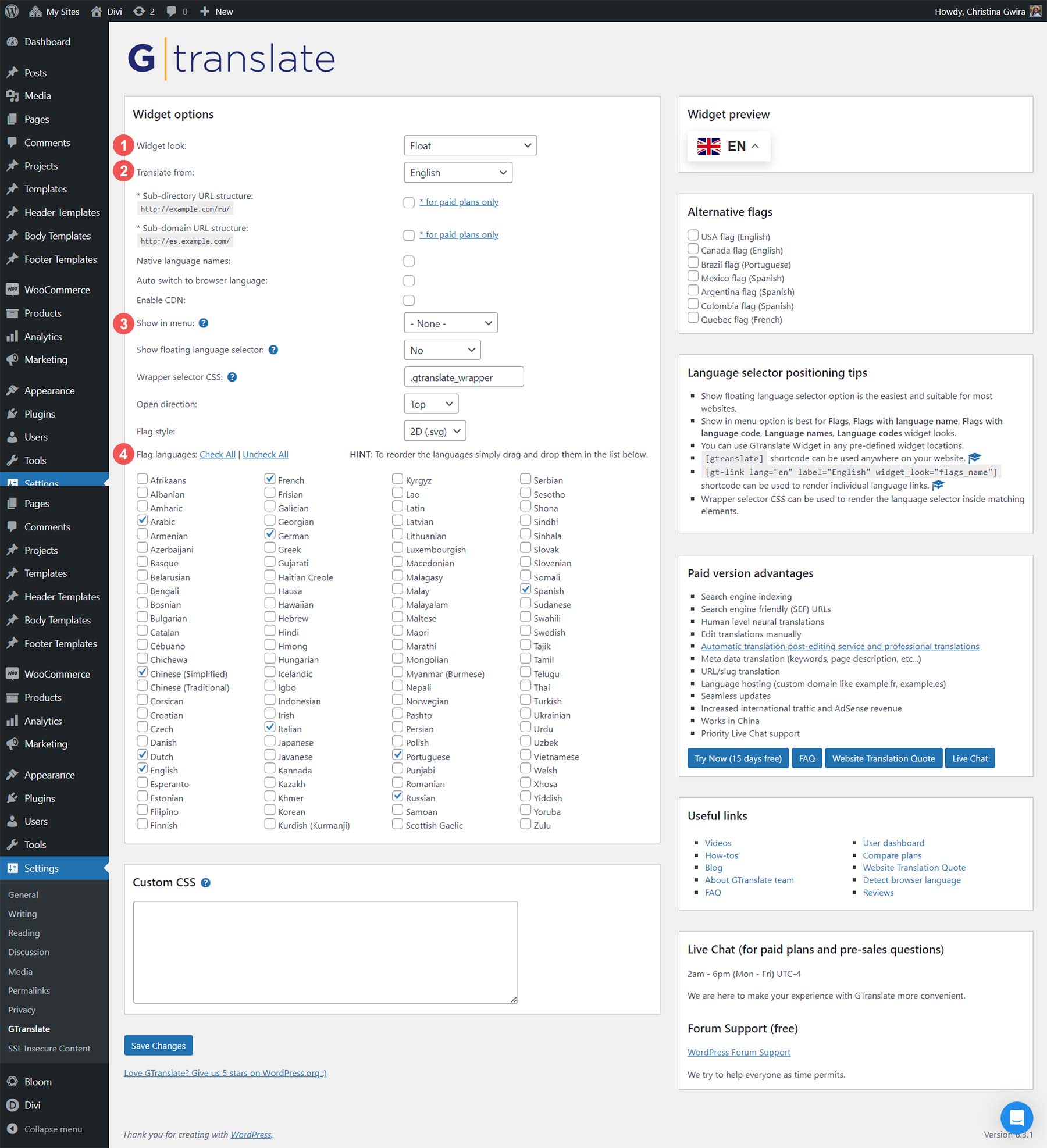 GTranslate settings