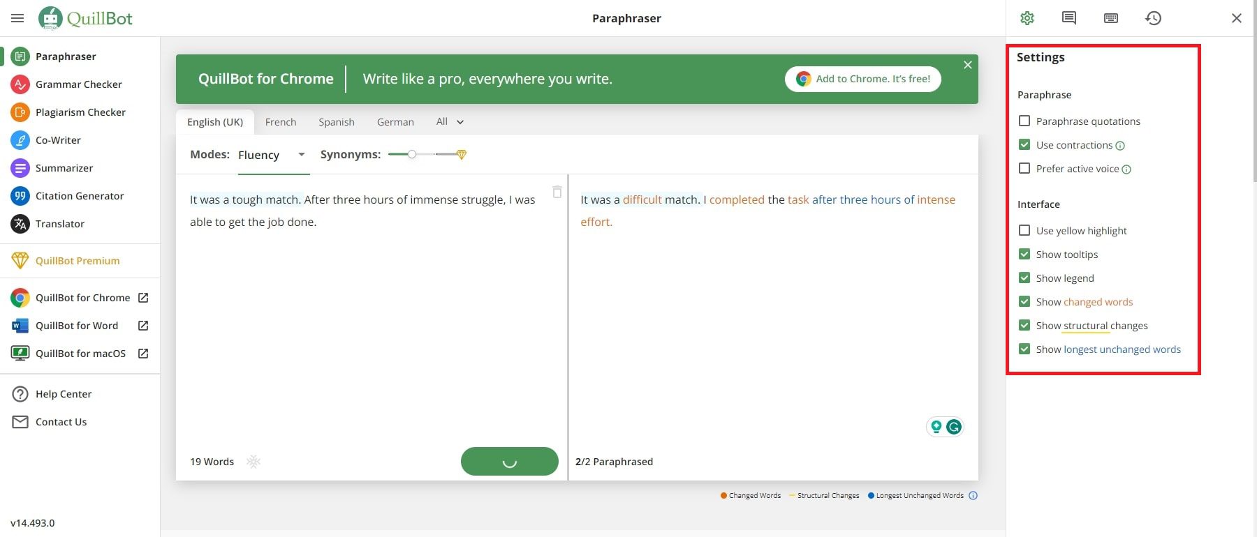 quillbot ai settings