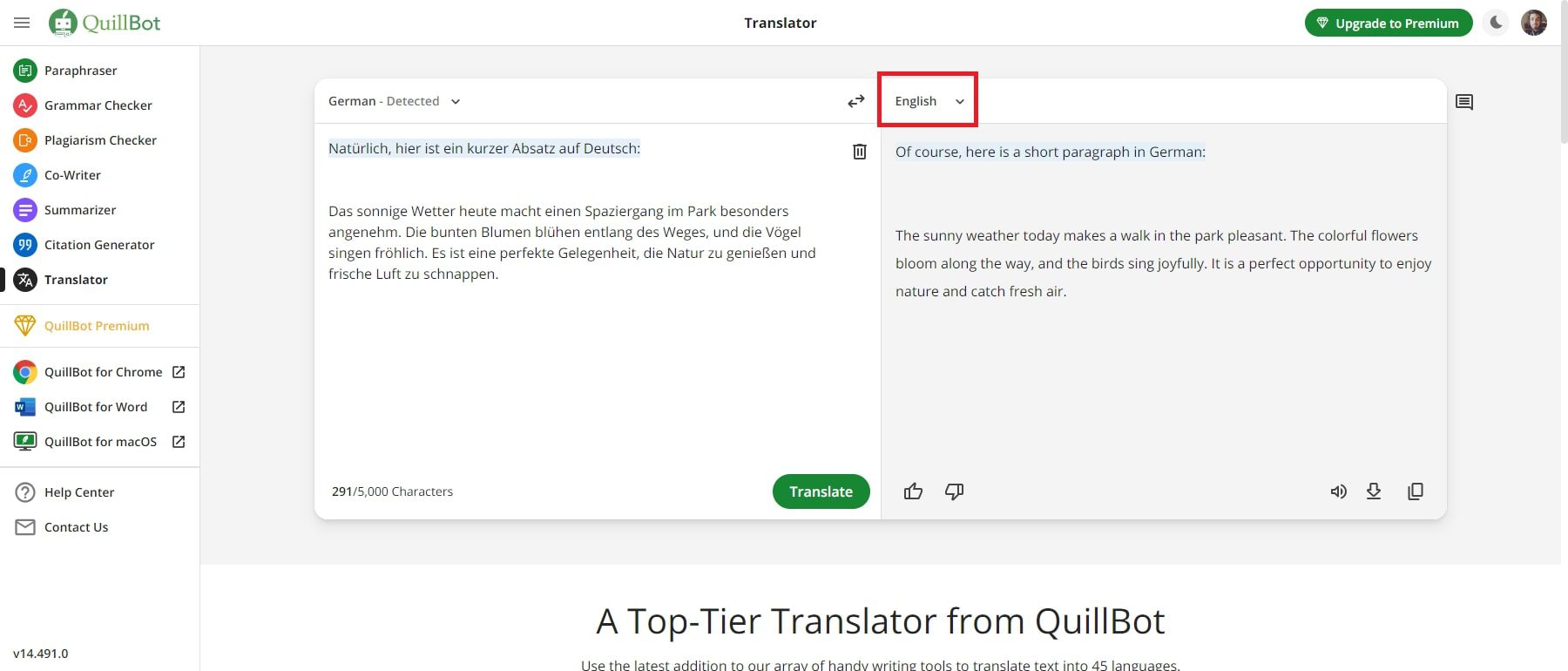 quillbot ai translator content